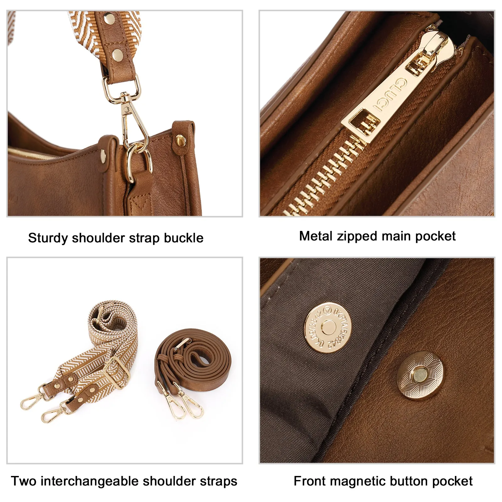 Stylish 2pcs Medium Hobo handbag and Crossbody Bag with 2 Adjust Guitar Strap
