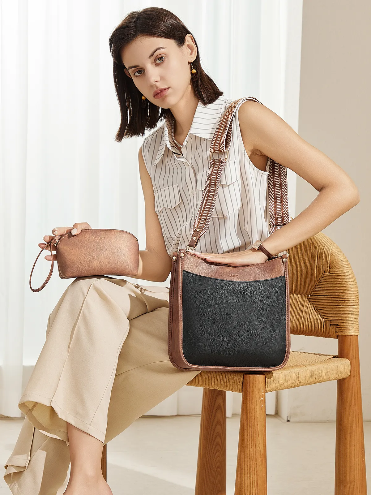 Stylish 2pcs Medium Hobo handbag and Crossbody Bag with 2 Adjust Guitar Strap