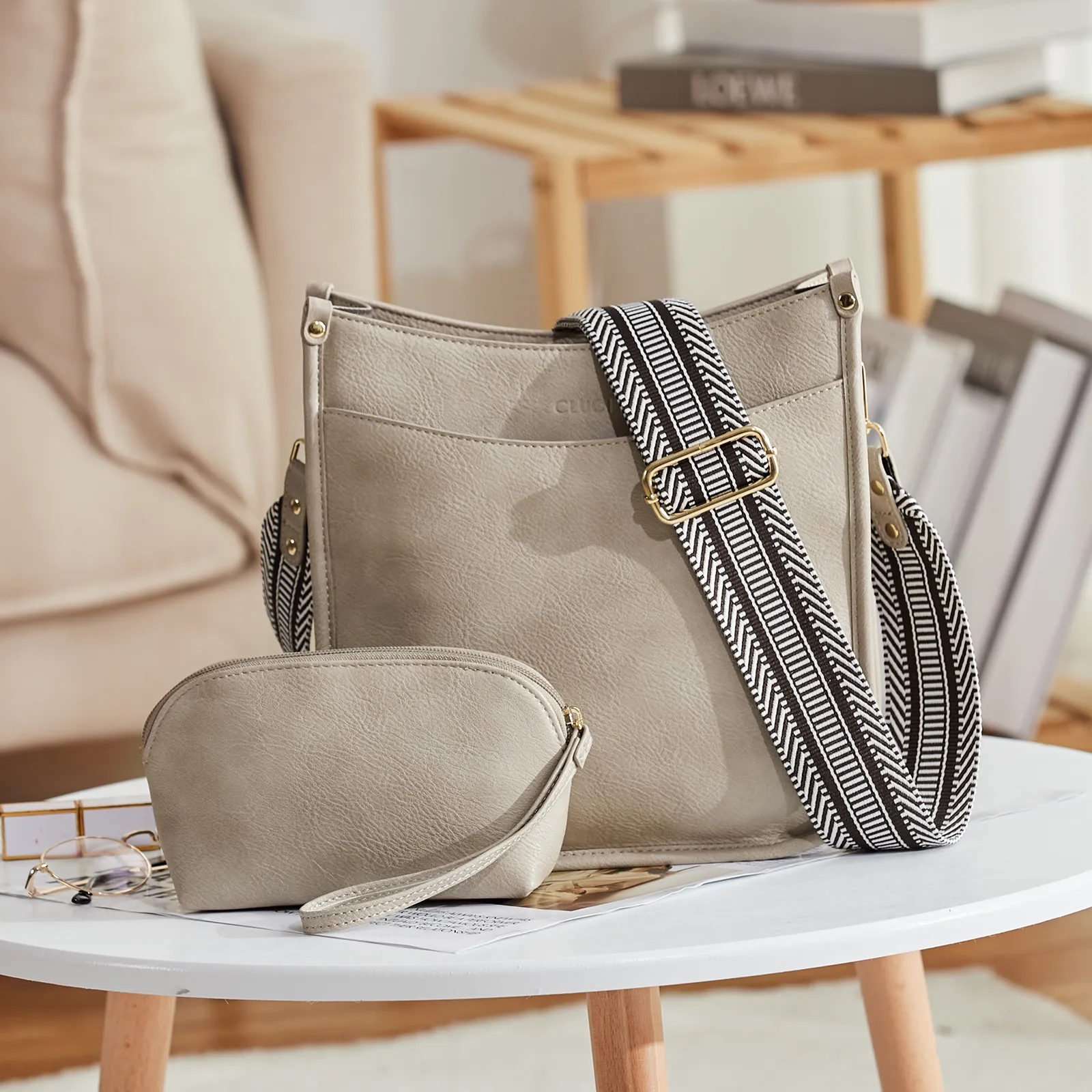 Stylish 2pcs Medium Hobo handbag and Crossbody Bag with 2 Adjust Guitar Strap