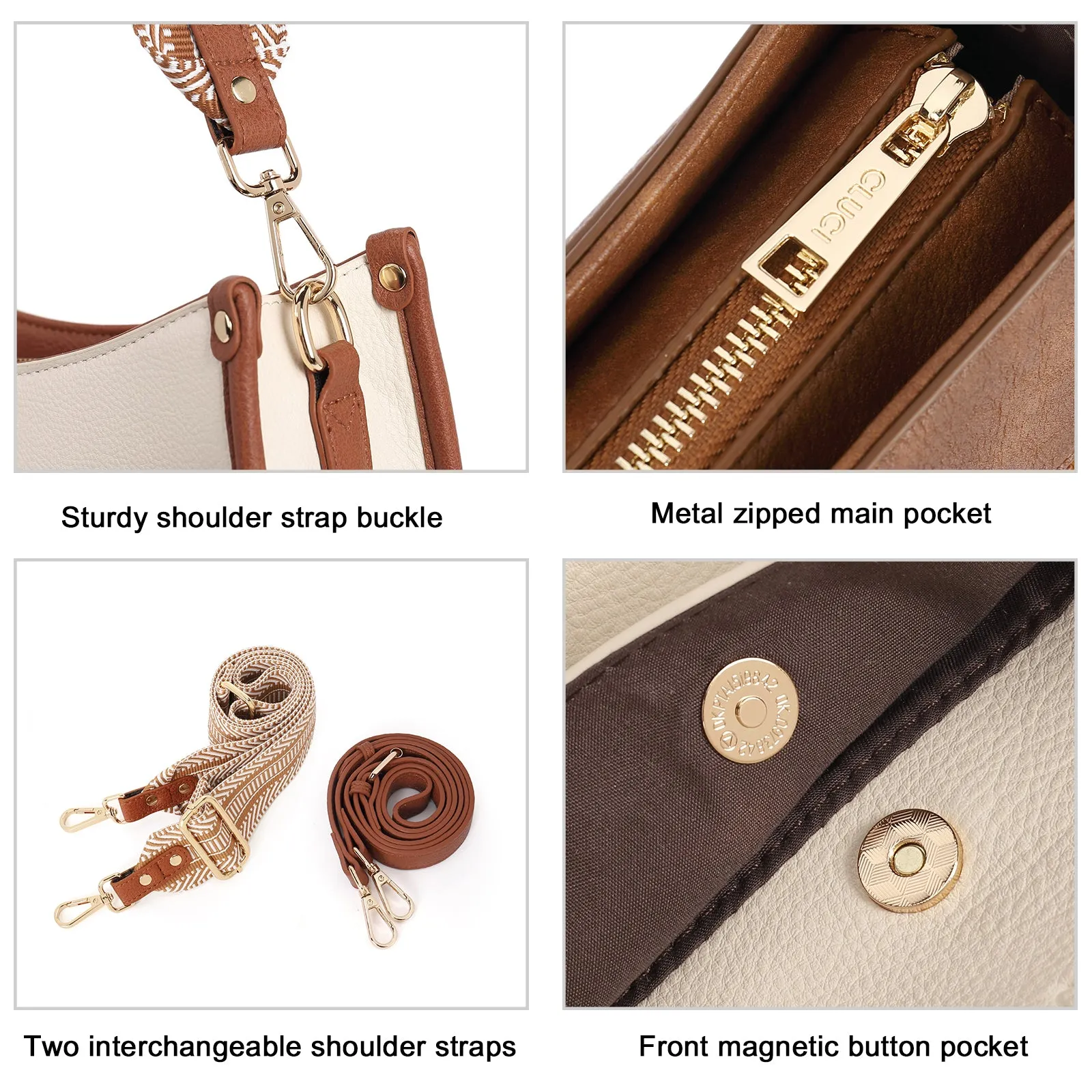 Stylish 2pcs Medium Hobo handbag and Crossbody Bag with 2 Adjust Guitar Strap