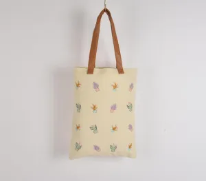 Succulent Floral Embroidered Tote Bag