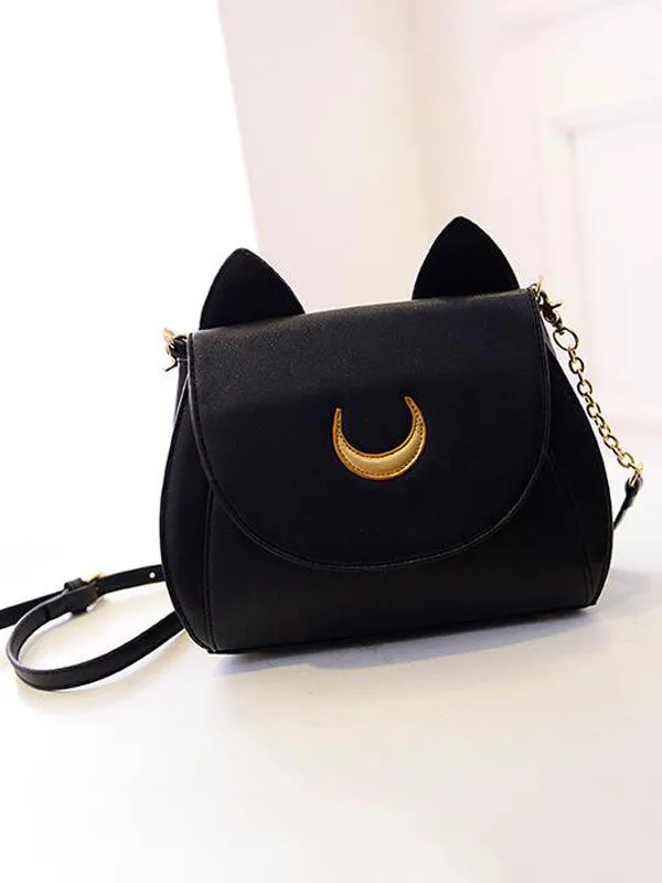 Sweet Lolita Handbag Two Tone Moon Embroidered PU White Lolita Accessory