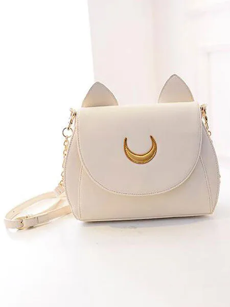 Sweet Lolita Handbag Two Tone Moon Embroidered PU White Lolita Accessory