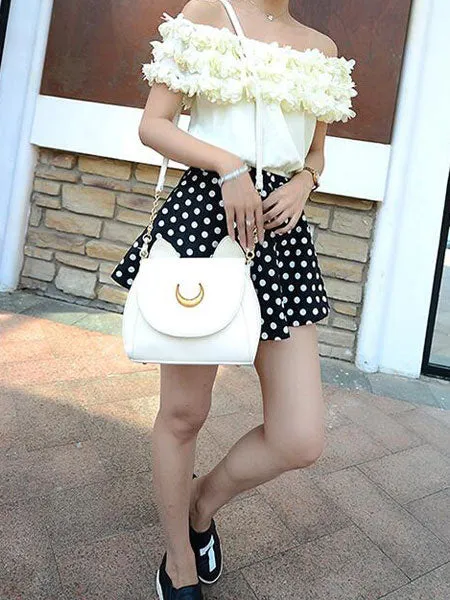 Sweet Lolita Handbag Two Tone Moon Embroidered PU White Lolita Accessory