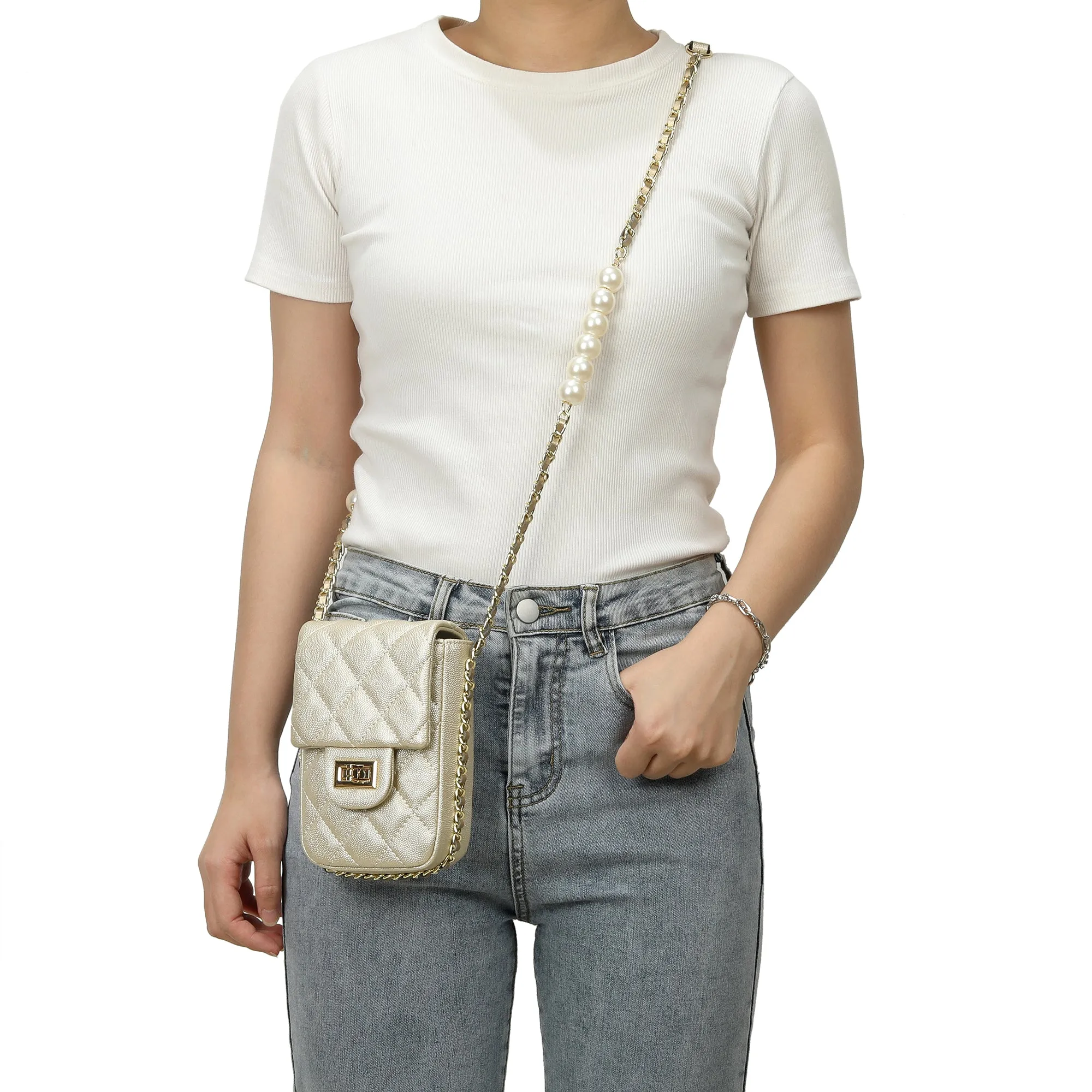 Tiffany & Fred Lizard Quilted Sheepskin Leather Crossbody Bag