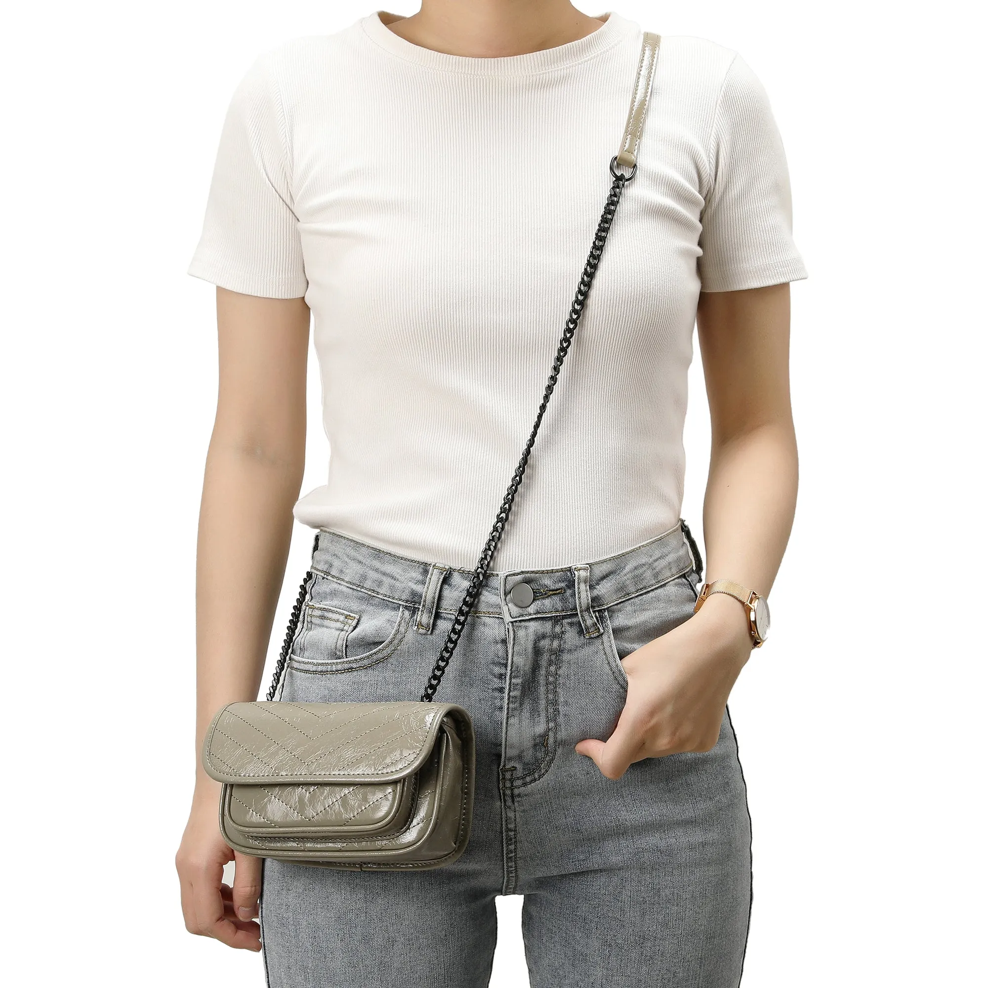 Tiffany & Fred Quilted Cracked Leather Crossbody Bag