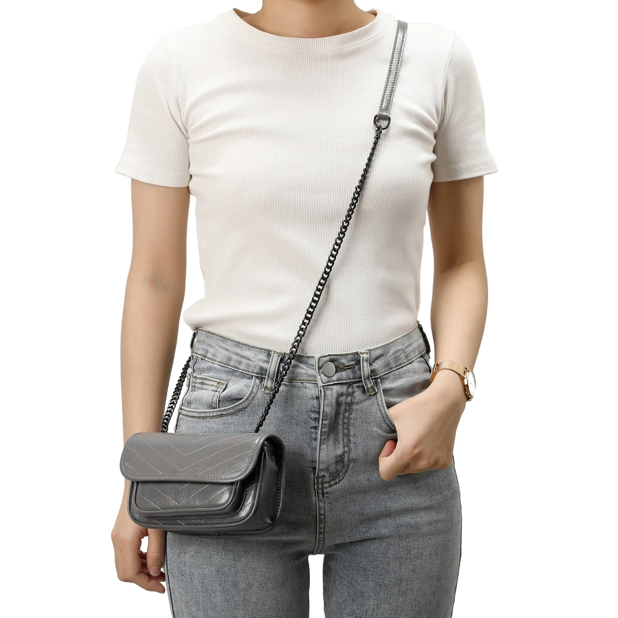 Tiffany & Fred Quilted Cracked Leather Crossbody Bag