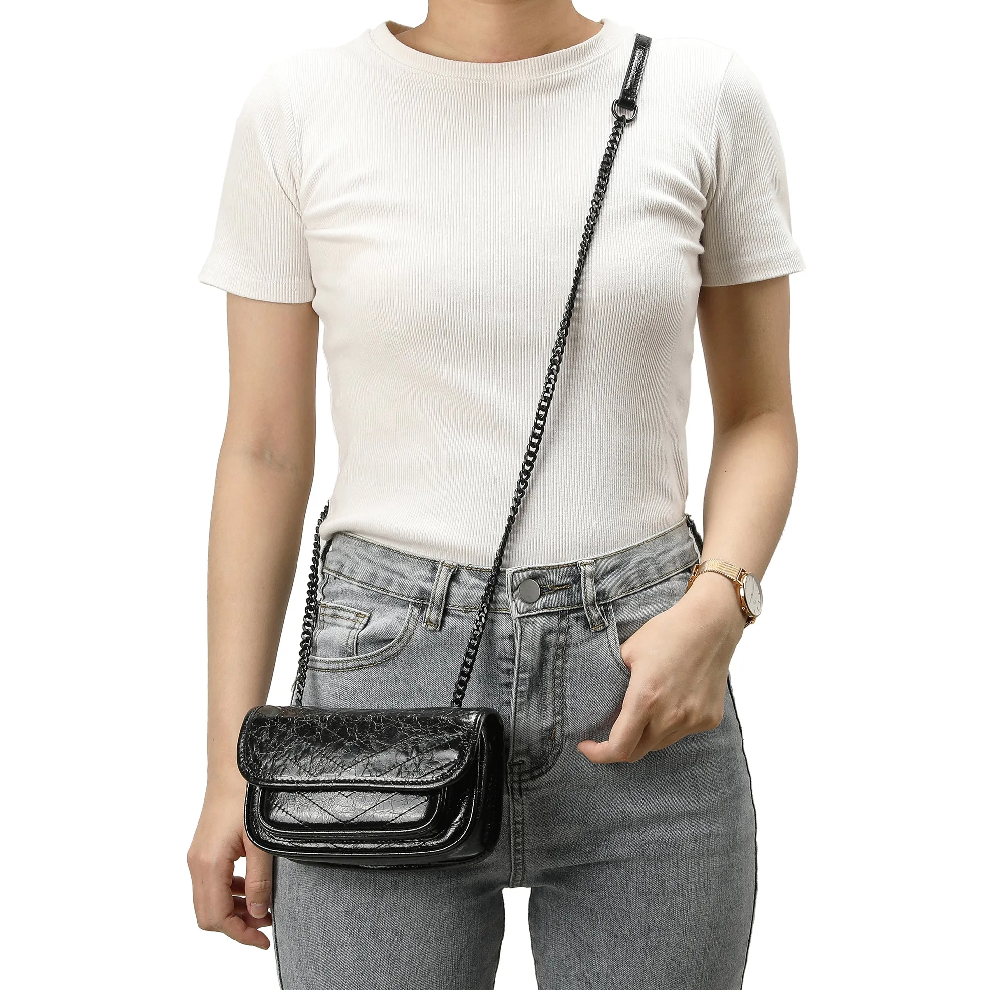 Tiffany & Fred Quilted Cracked Leather Crossbody Bag