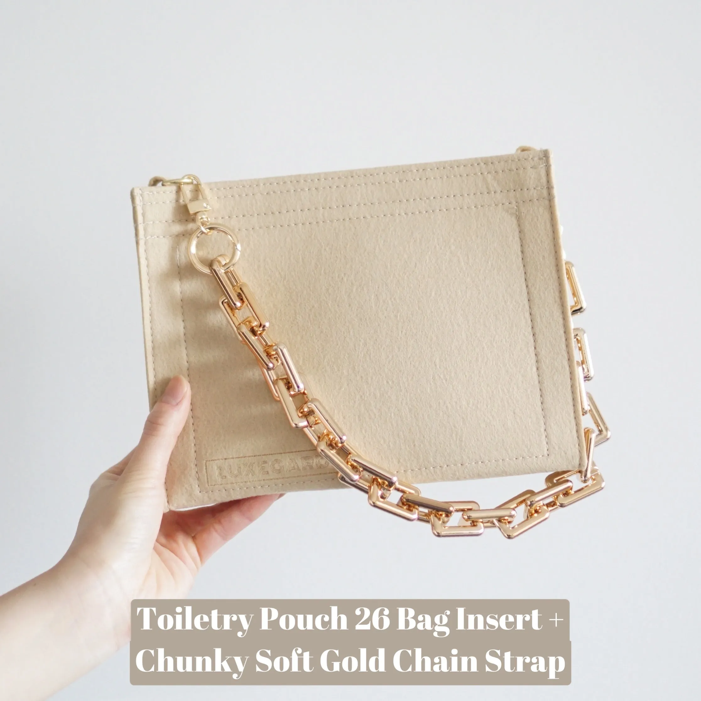 Toiletry Pouch 26 Crossbody Conversion Kit with Bag Organizer Insert and Chunky Gold Chain Strap