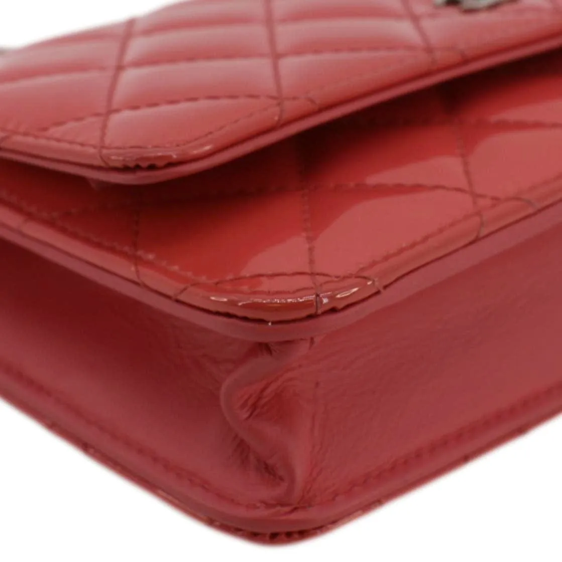 Top Quality Chanel WOC Quilted Patent Leather Crossbody Bag Red