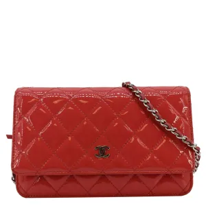 Top Quality Chanel WOC Quilted Patent Leather Crossbody Bag Red