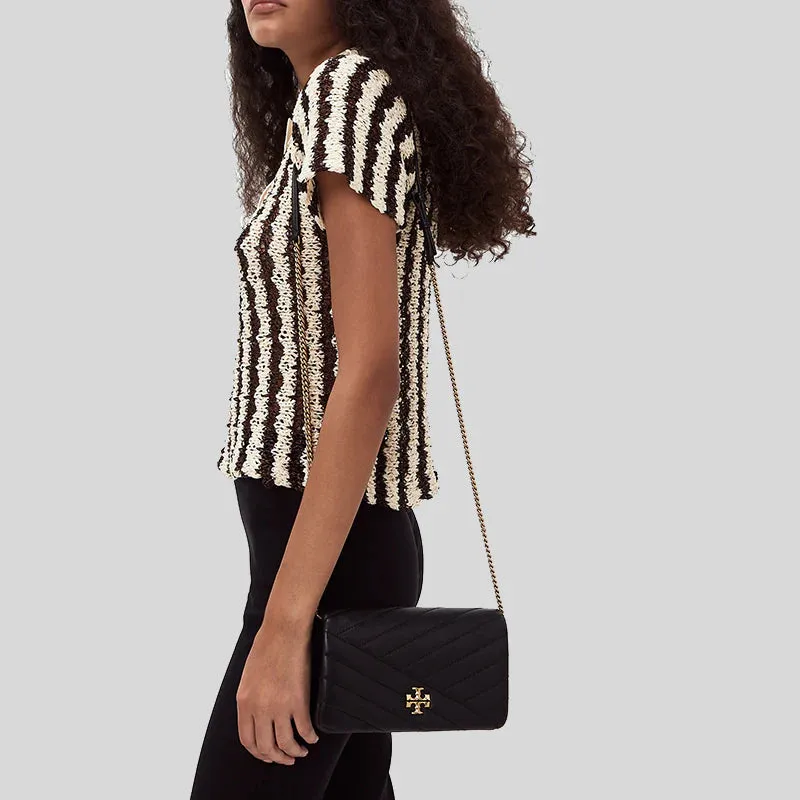 TORY BURCH Kira Chevron Chain Wallet Black RB-156553