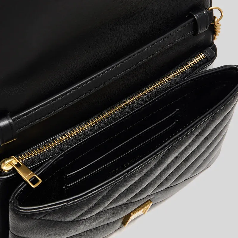 TORY BURCH Kira Chevron Chain Wallet Black RB-156553