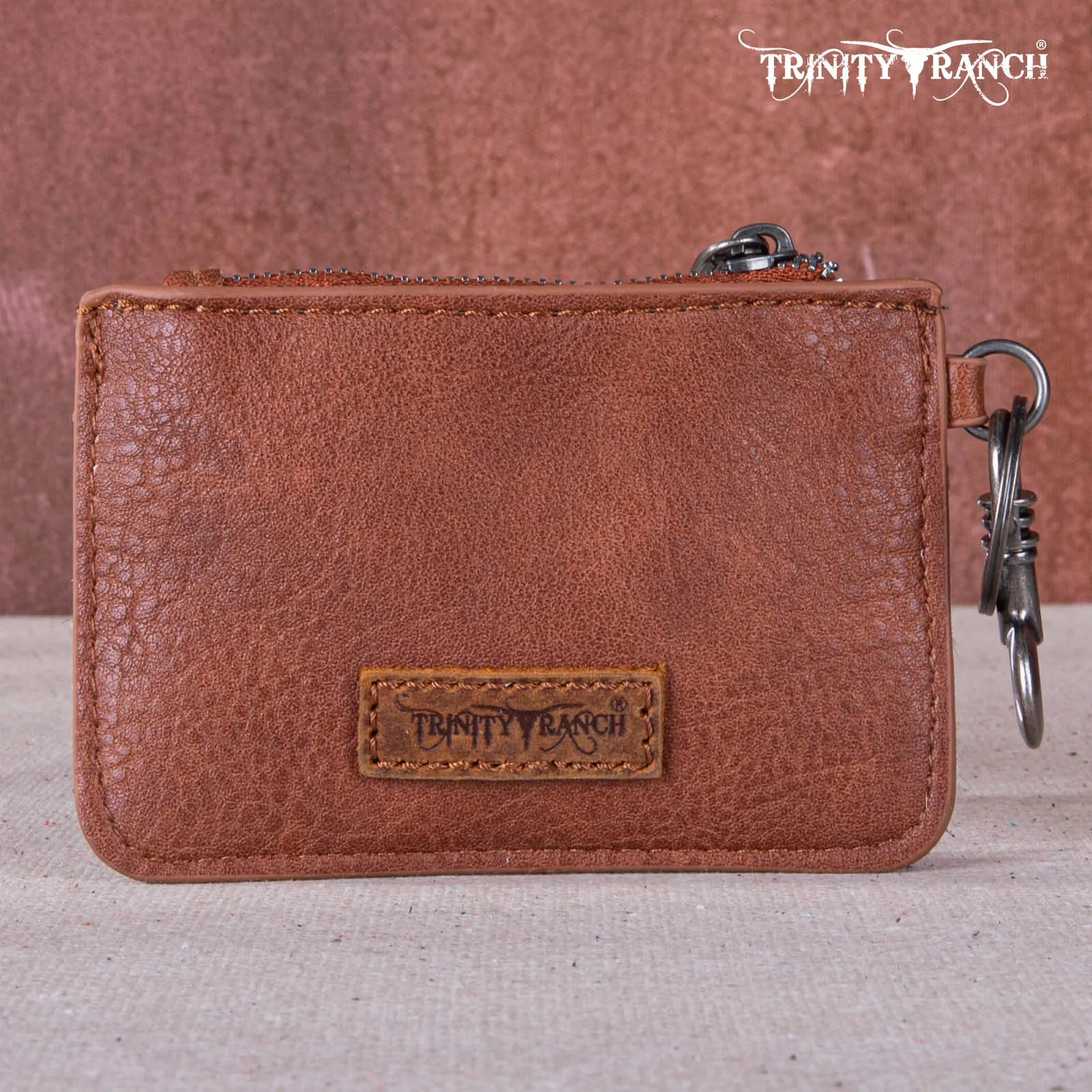 TR159 -183  Trinity Ranch Genuine Hair-On Cowhide /Tooled  Collection Phone Purse with Coin Pouch