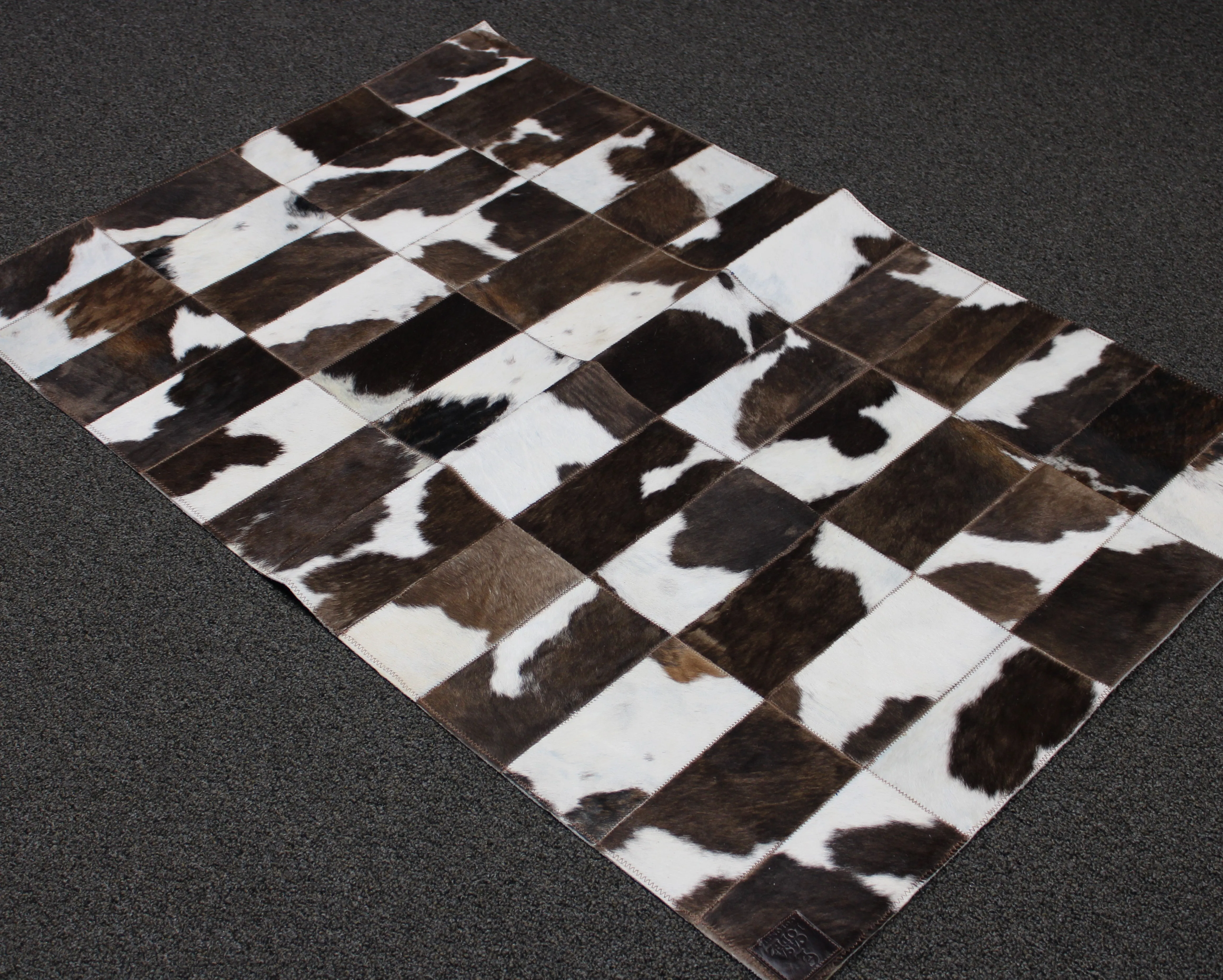 tricolor Patchwork Cowhide Rug –  49 x 32 inches - 124 x 81 cm | Bedside Cowhide Patchwork Rug