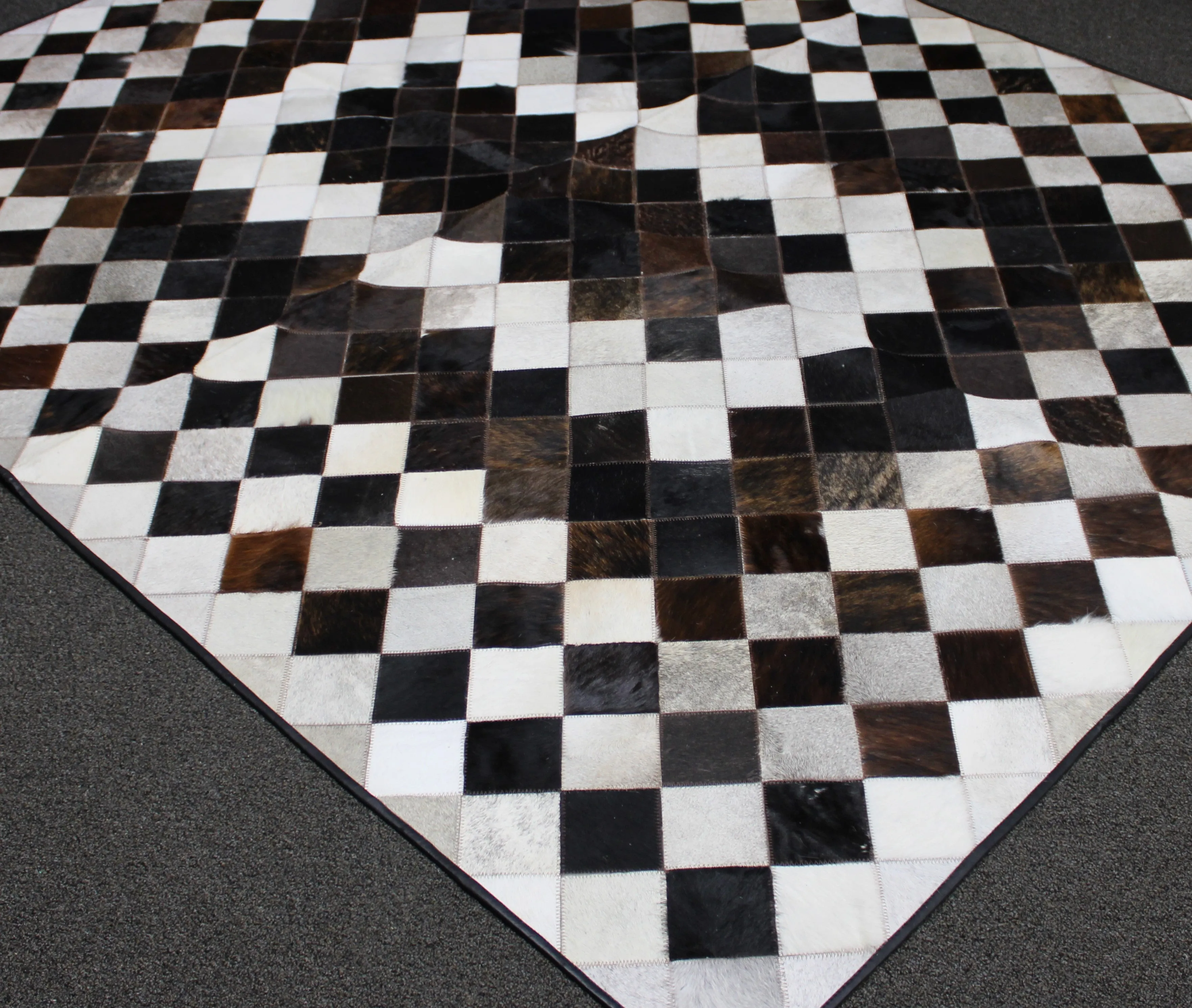 Tricolor Patchwork Cowhide Rug – 7.10ft x 5.2ft   Premium Cowhide Rug