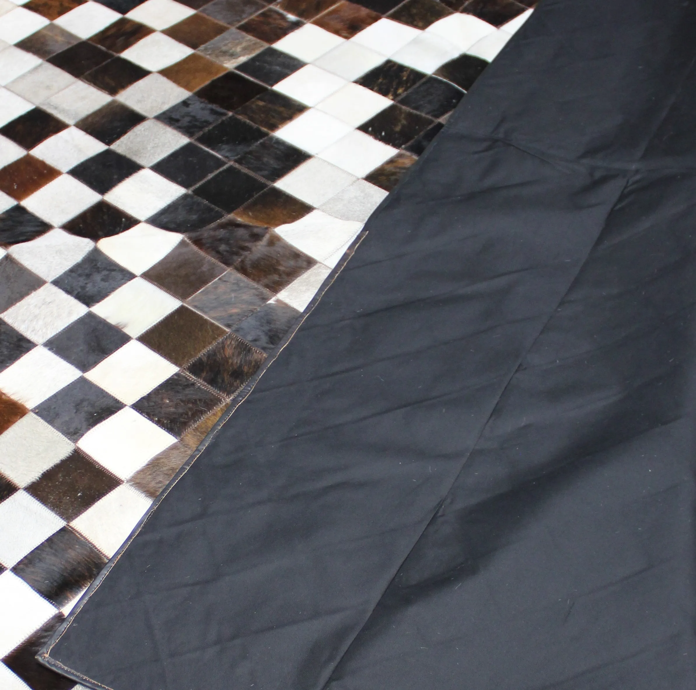 Tricolor Patchwork Cowhide Rug – 7.10ft x 5.2ft   Premium Cowhide Rug