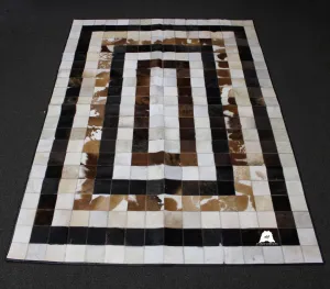Tricolor Patchwork Cowhide Rug – 7.10ft x 5.2ft   Premium Cowhide Rug