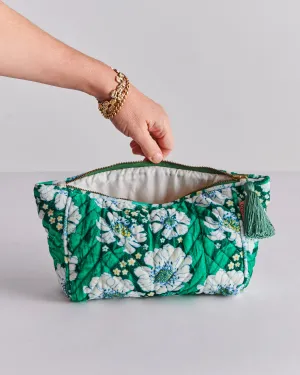 TUMBLING FLOWERS GREEN VELVET TOILETRY BAG