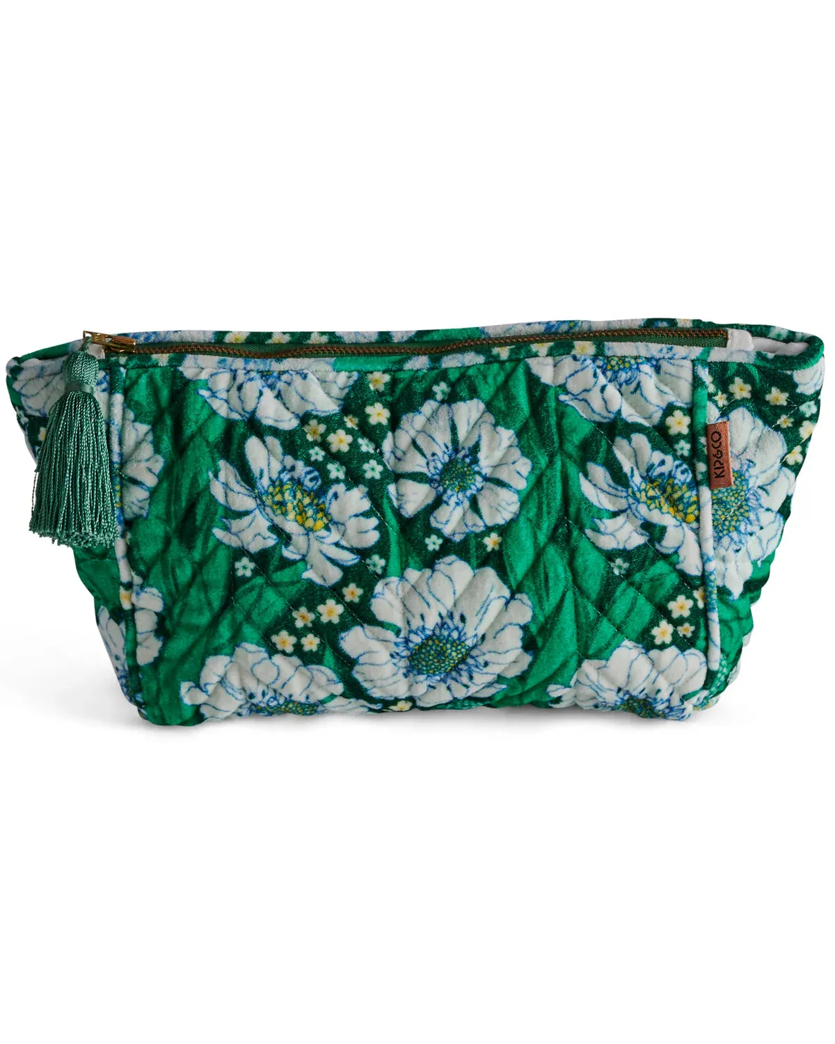 TUMBLING FLOWERS GREEN VELVET TOILETRY BAG