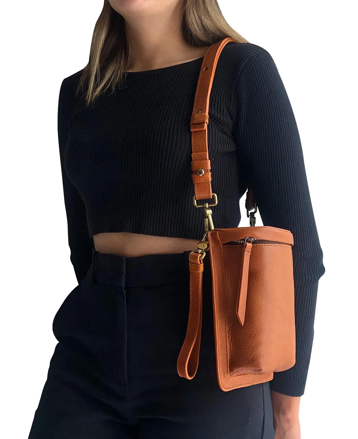 Uma Tan Leather Crossbody Bag