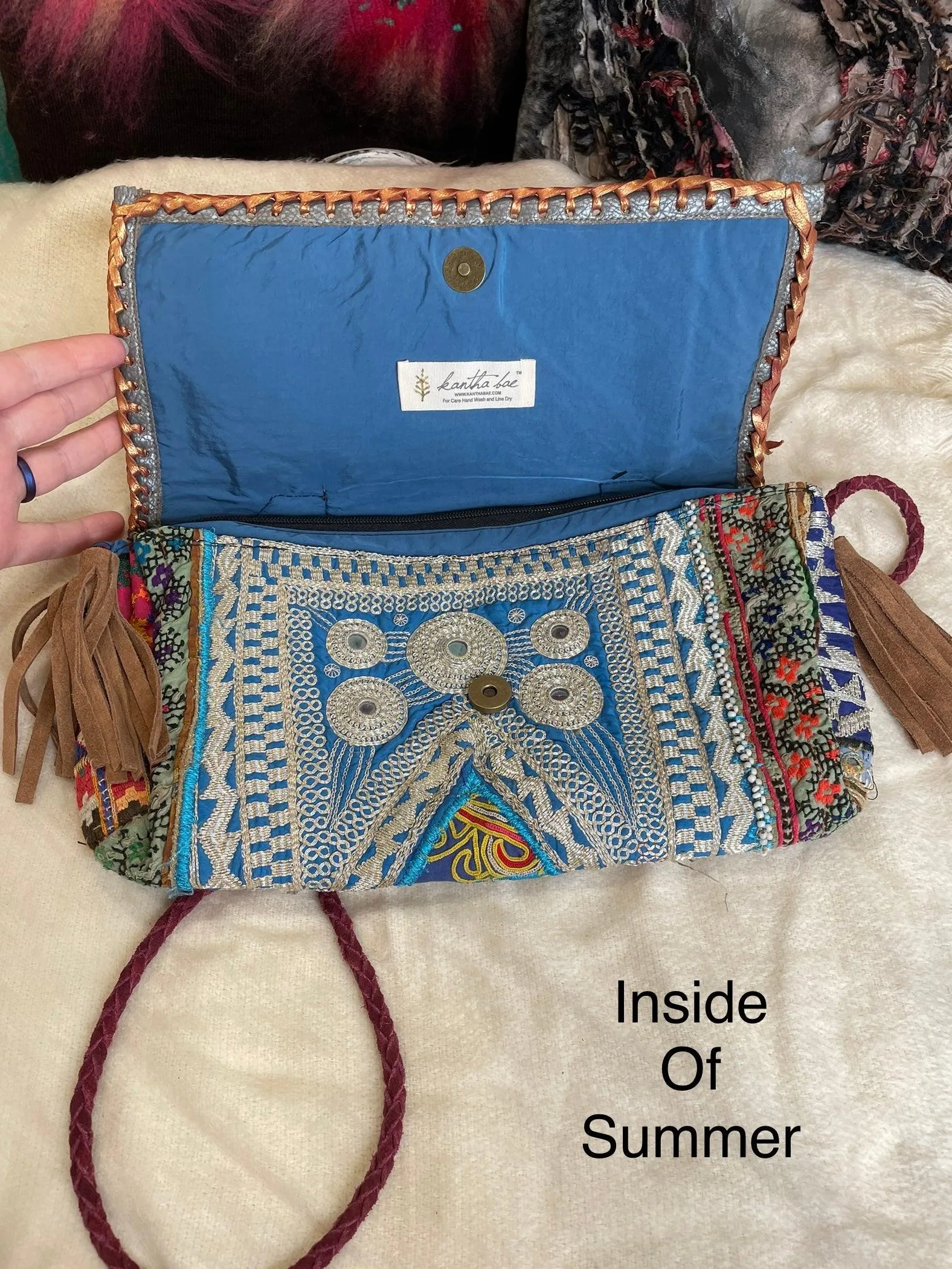 Upcycled Embroidered Crossbody Clutch Market Bag by Kantha Bae