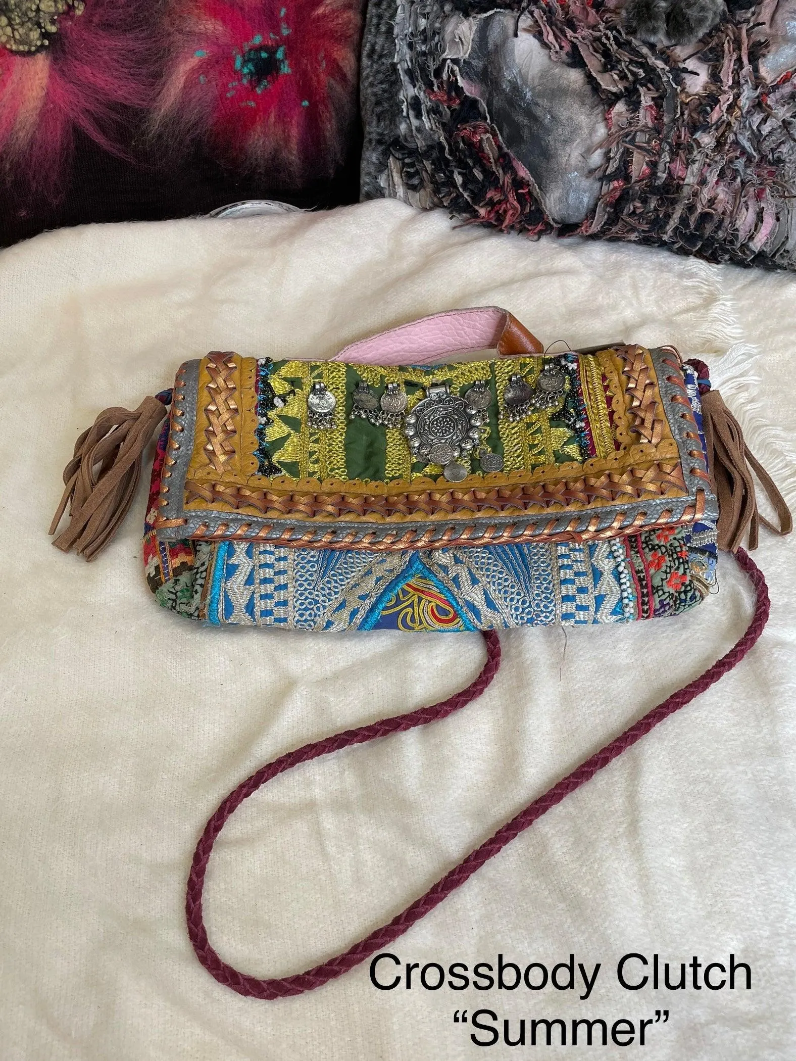 Upcycled Embroidered Crossbody Clutch Market Bag by Kantha Bae