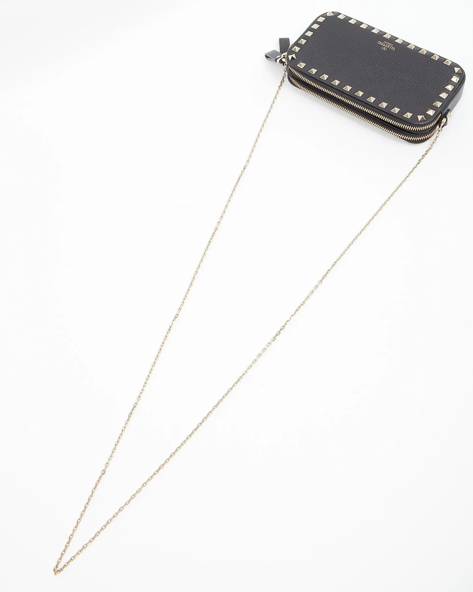 Valentino Black Grained Leather Wallet On Chain