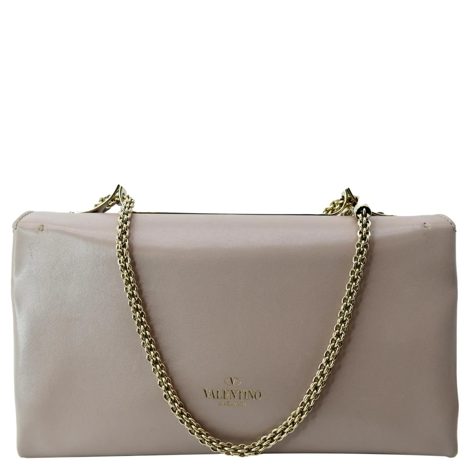 VALENTINO Garavani Bow Chain Leather Shoulder Bag Light Pink