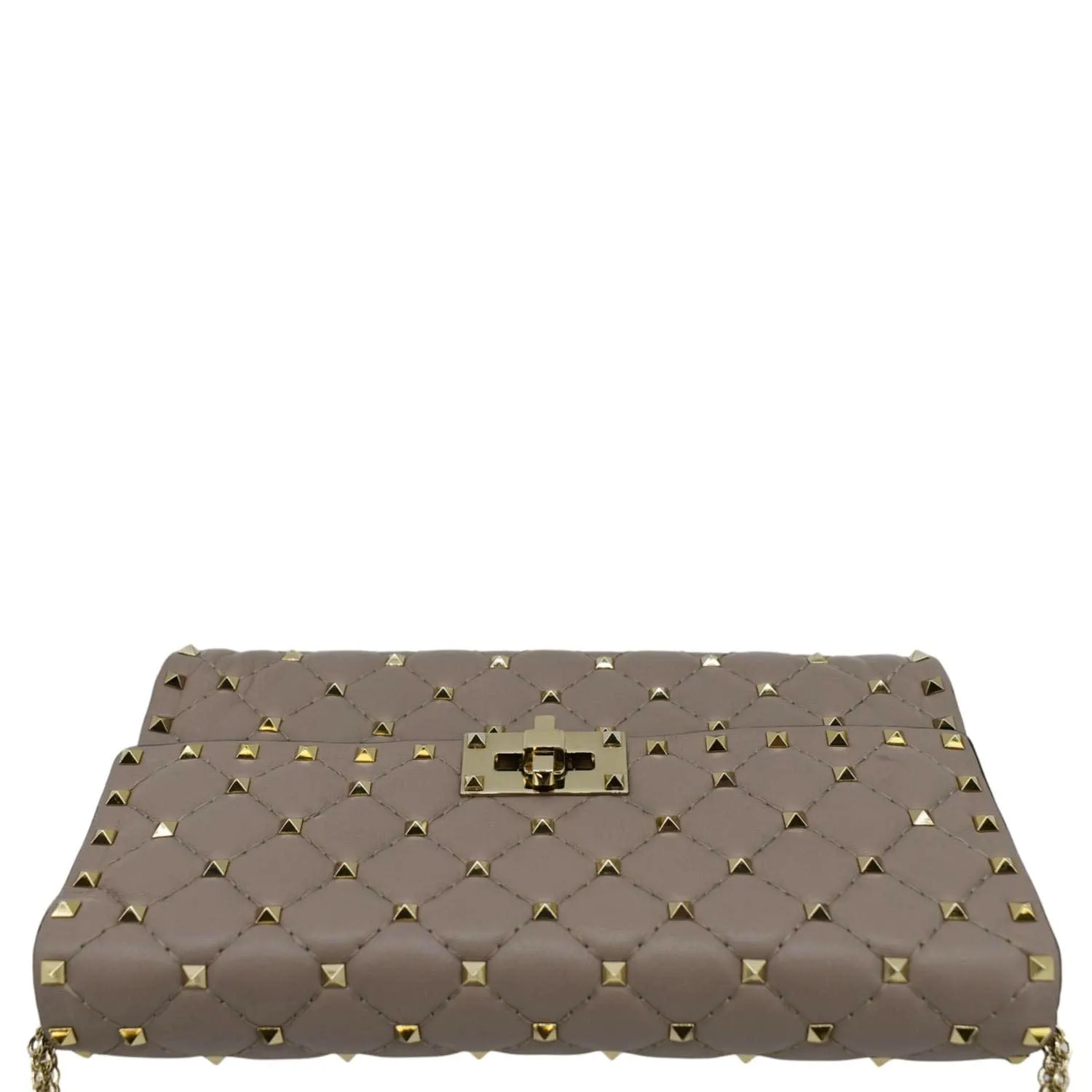 VALENTINO Rockstud Spike Quilted Leather Chain Crossbody Bag Poudre