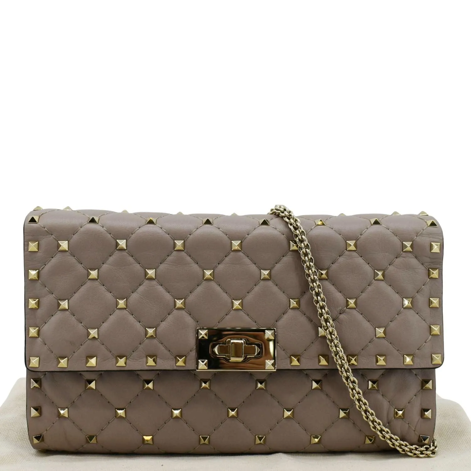 VALENTINO Rockstud Spike Quilted Leather Chain Crossbody Bag Poudre
