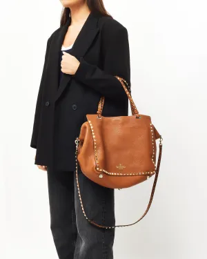 Valentino Tan Pebbled Leather Rockstud Convertible Tote