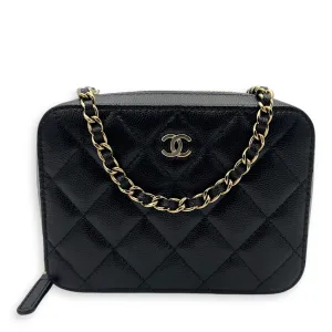 Vanity Crossbody Bag Black in Caviar Leather, Gold hardware