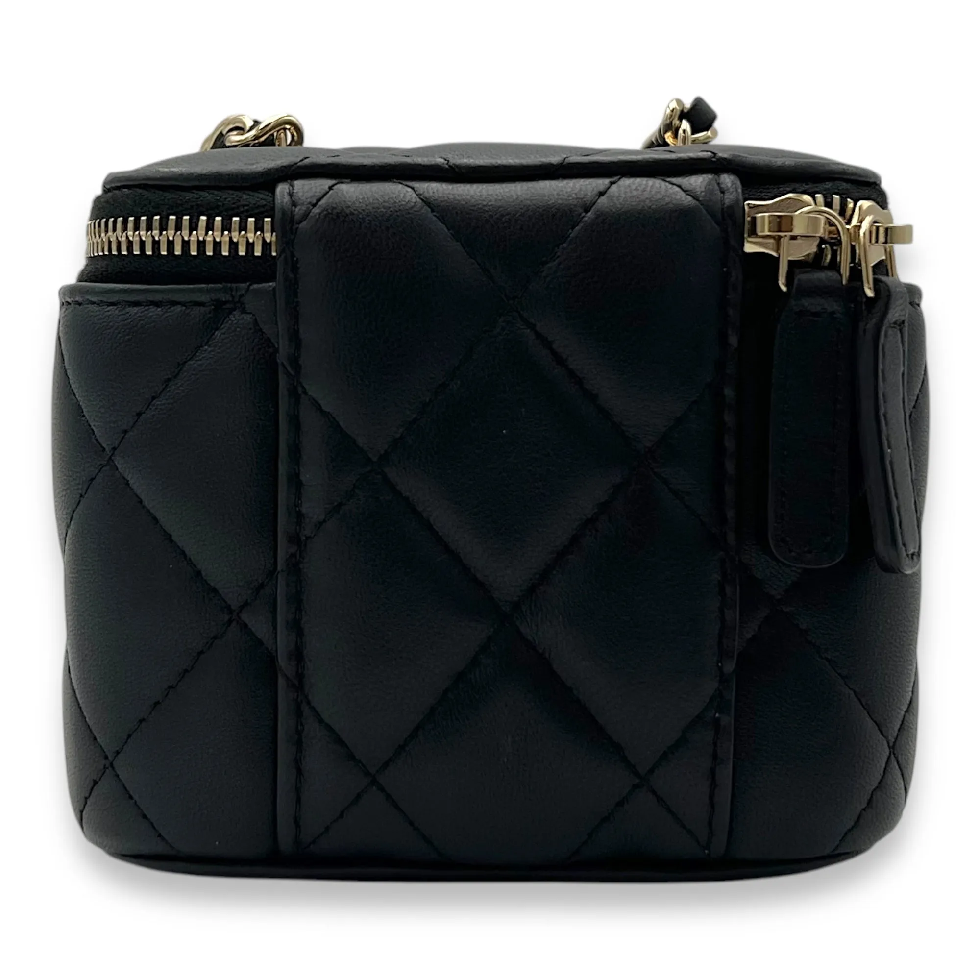 Vanity Mini Black Crossbody Bag in Lambskin, Gold hardware
