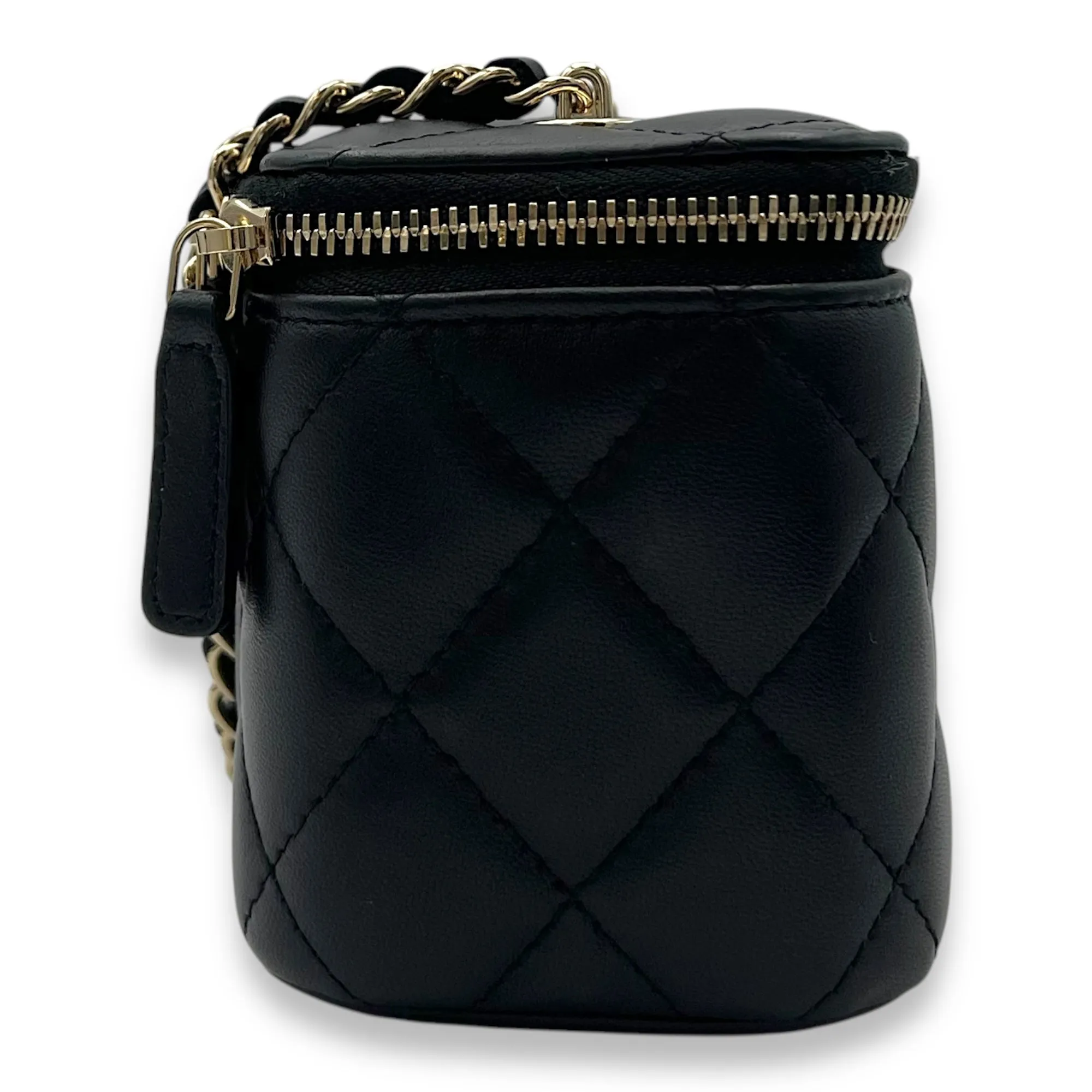 Vanity Mini Black Crossbody Bag in Lambskin, Gold hardware
