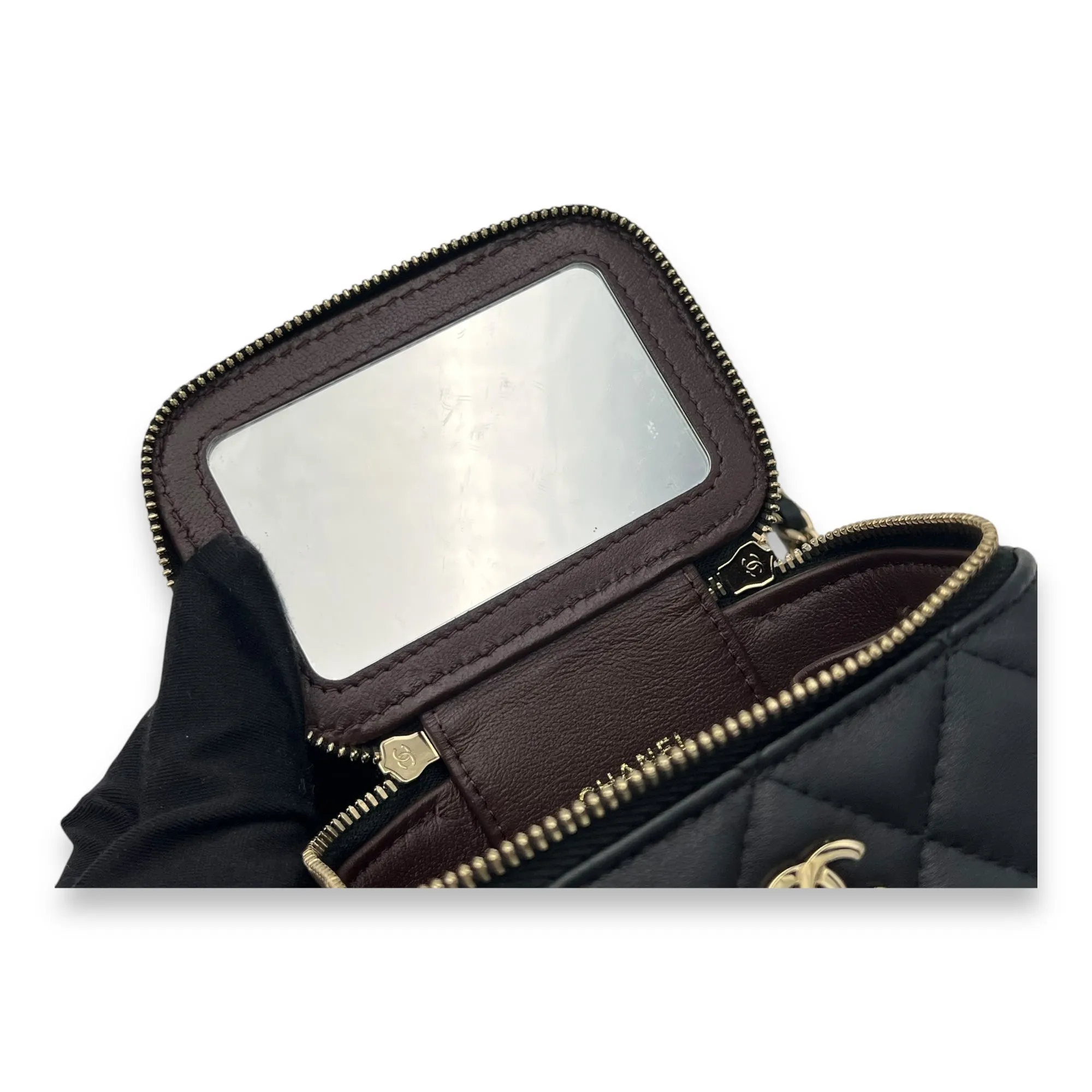 Vanity Mini Black Crossbody Bag in Lambskin, Gold hardware