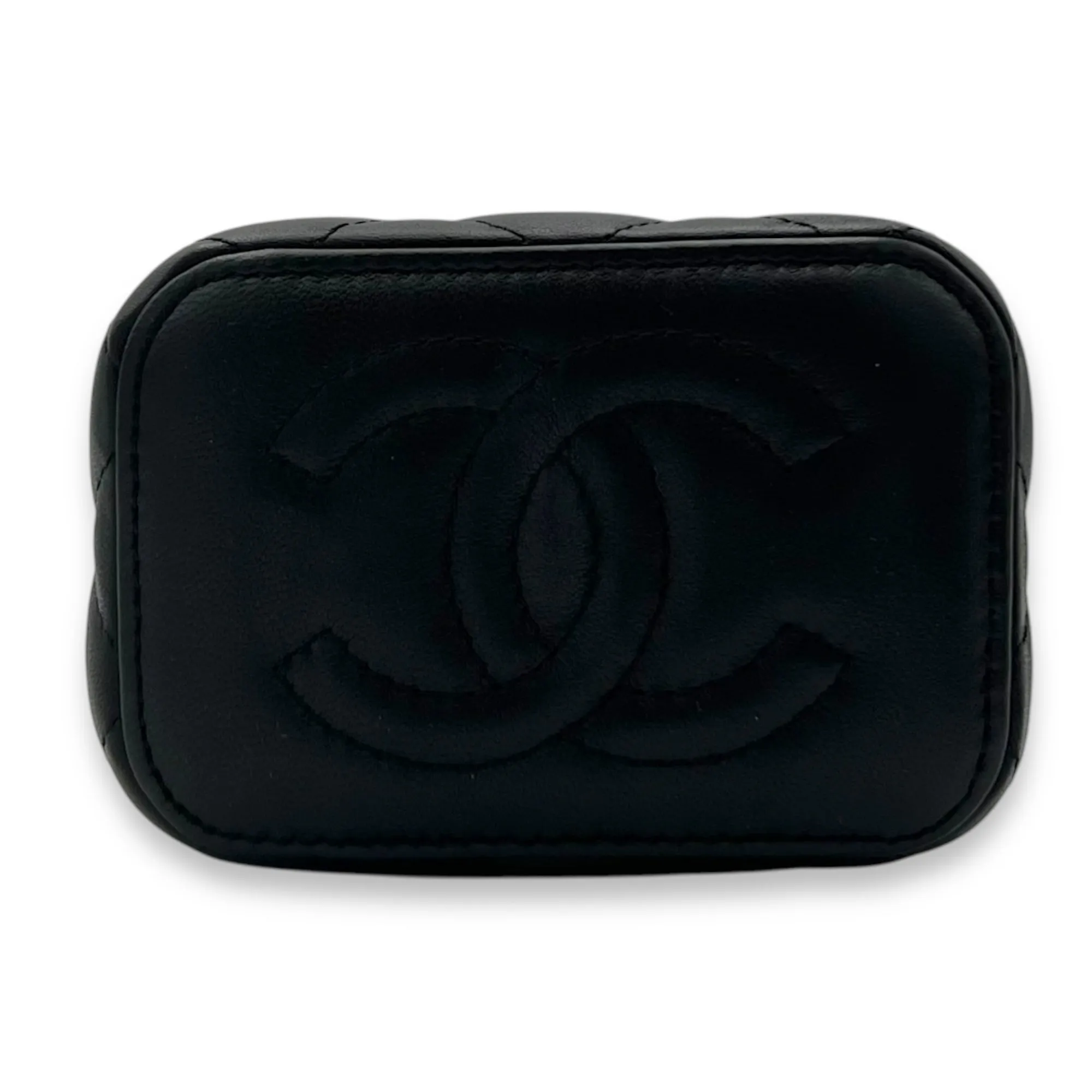 Vanity Mini Black Crossbody Bag in Lambskin, Gold hardware
