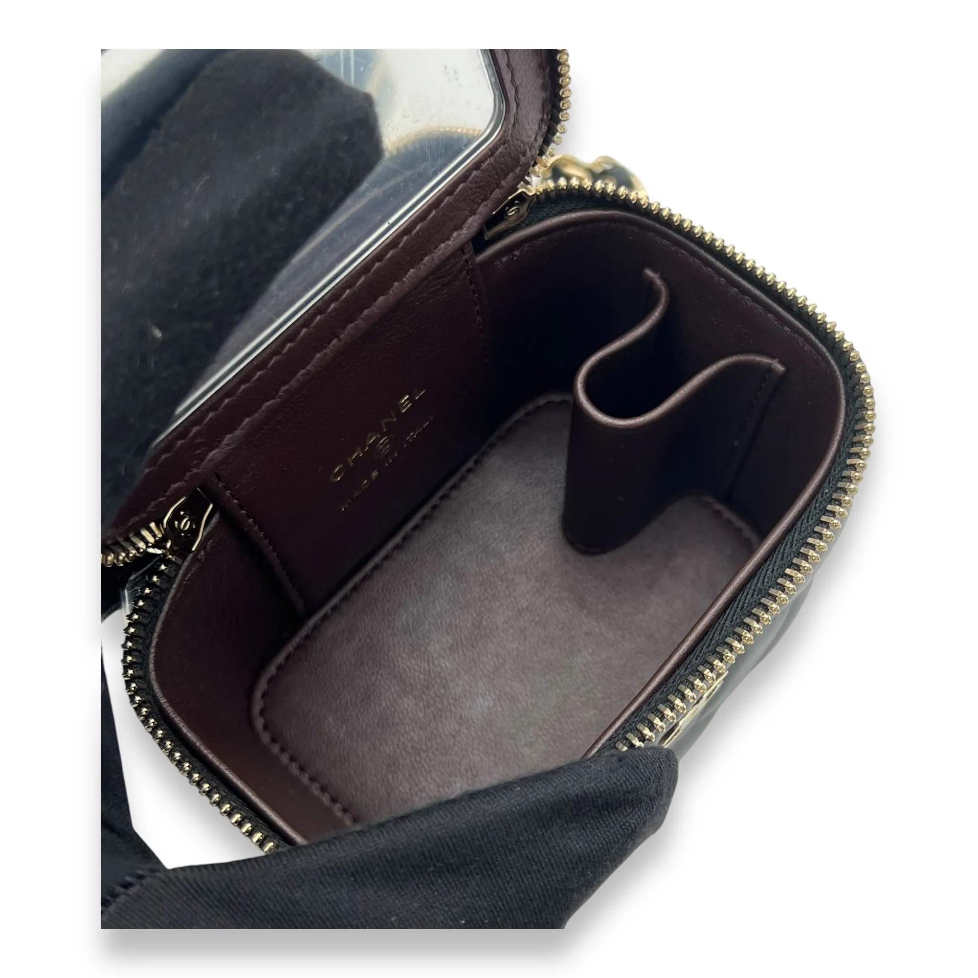 Vanity Mini Black Crossbody Bag in Lambskin, Gold hardware