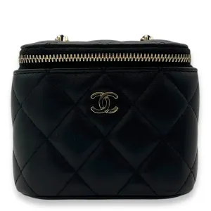 Vanity Mini Black Crossbody Bag in Lambskin, Gold hardware