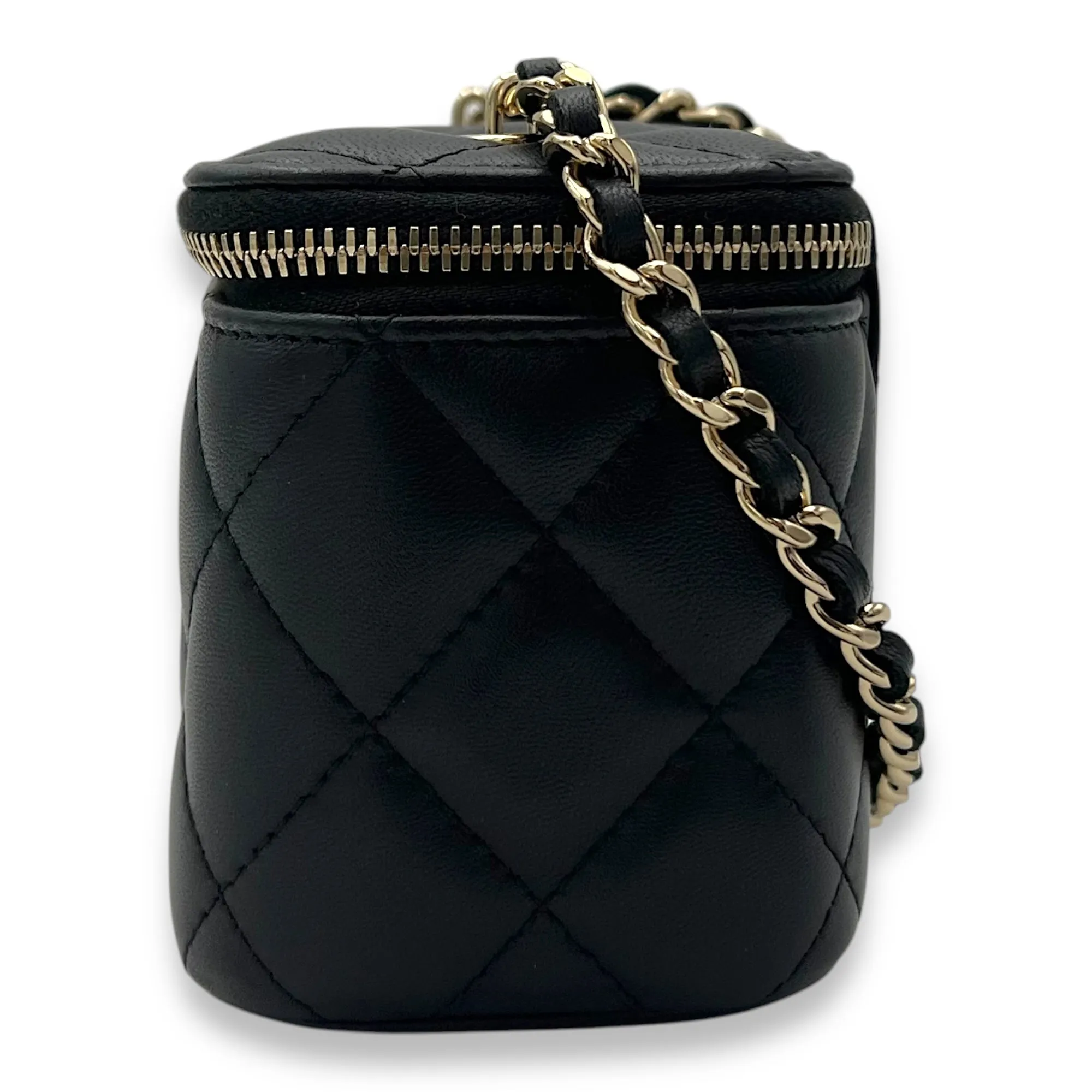 Vanity Mini Black Crossbody Bag in Lambskin, Gold hardware