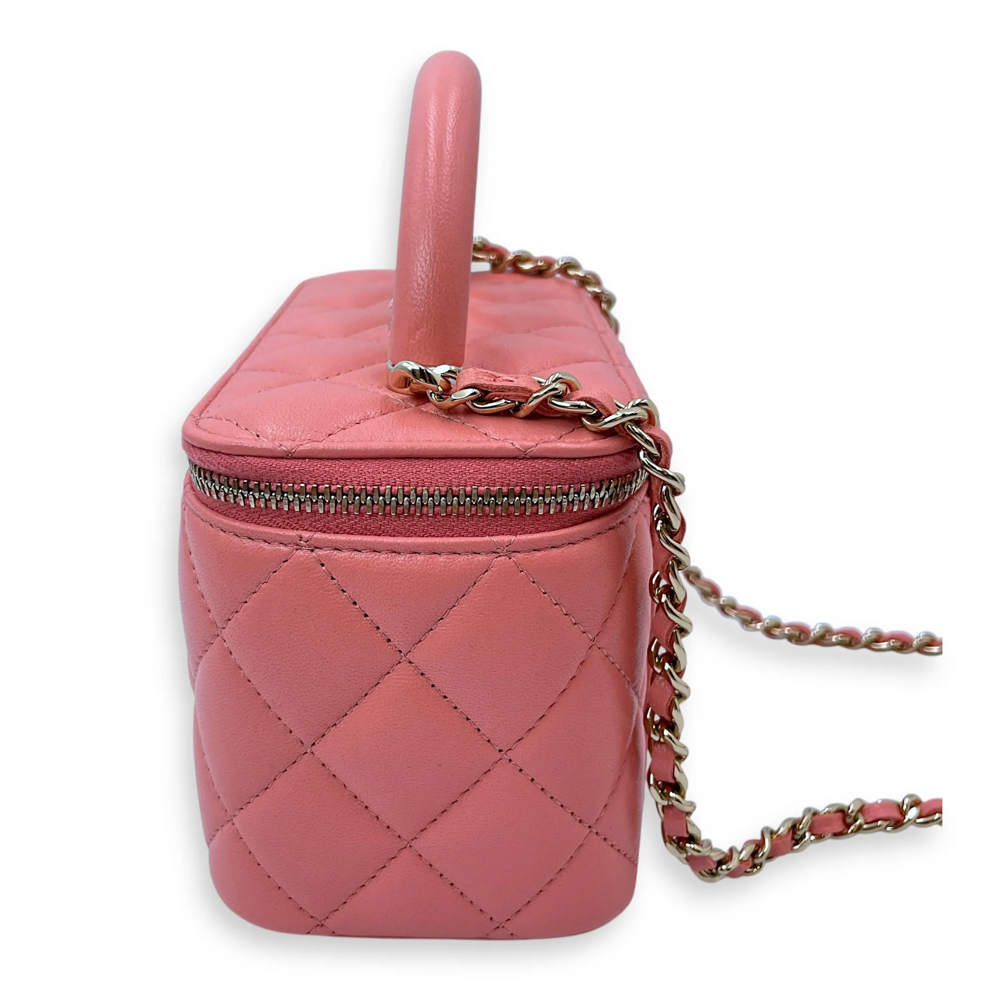 Vanity Mini Pink Crossbody Bag in Lambskin, Gold hardware