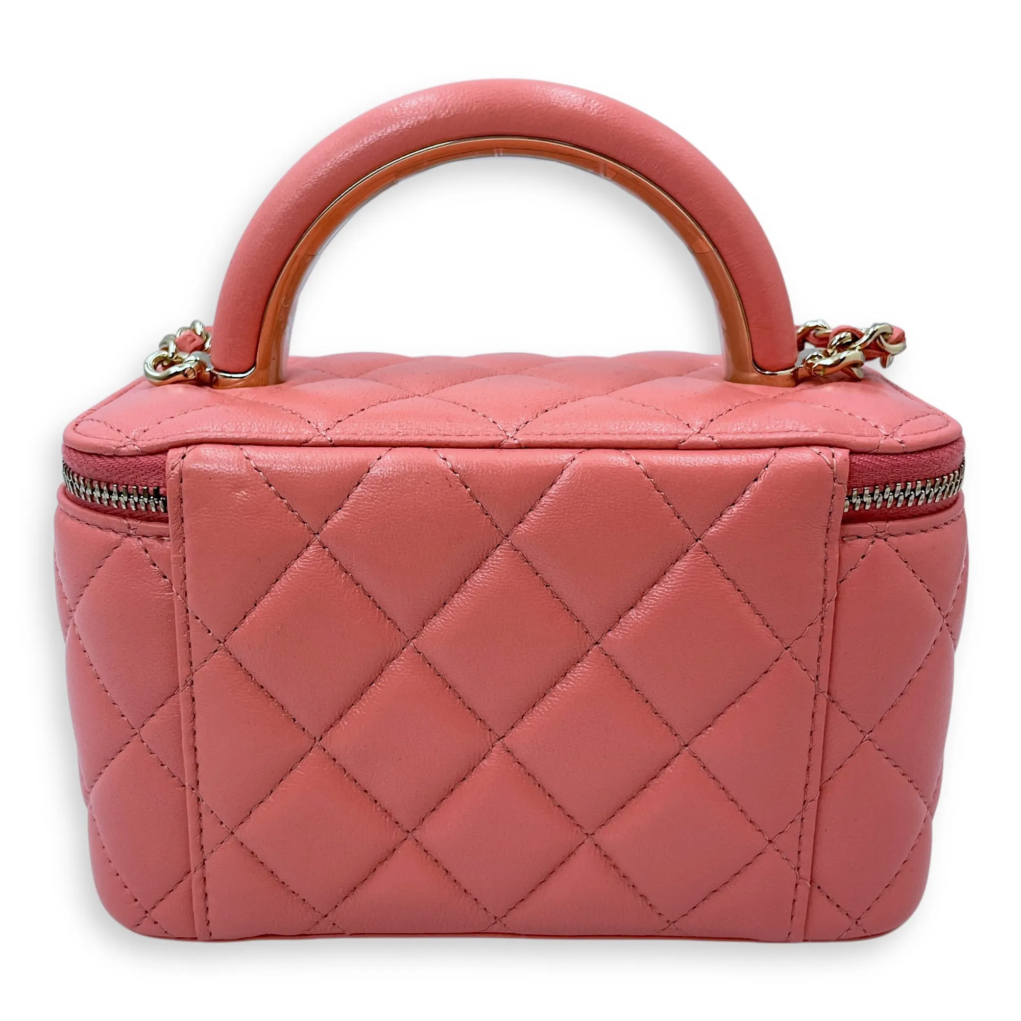 Vanity Mini Pink Crossbody Bag in Lambskin, Gold hardware