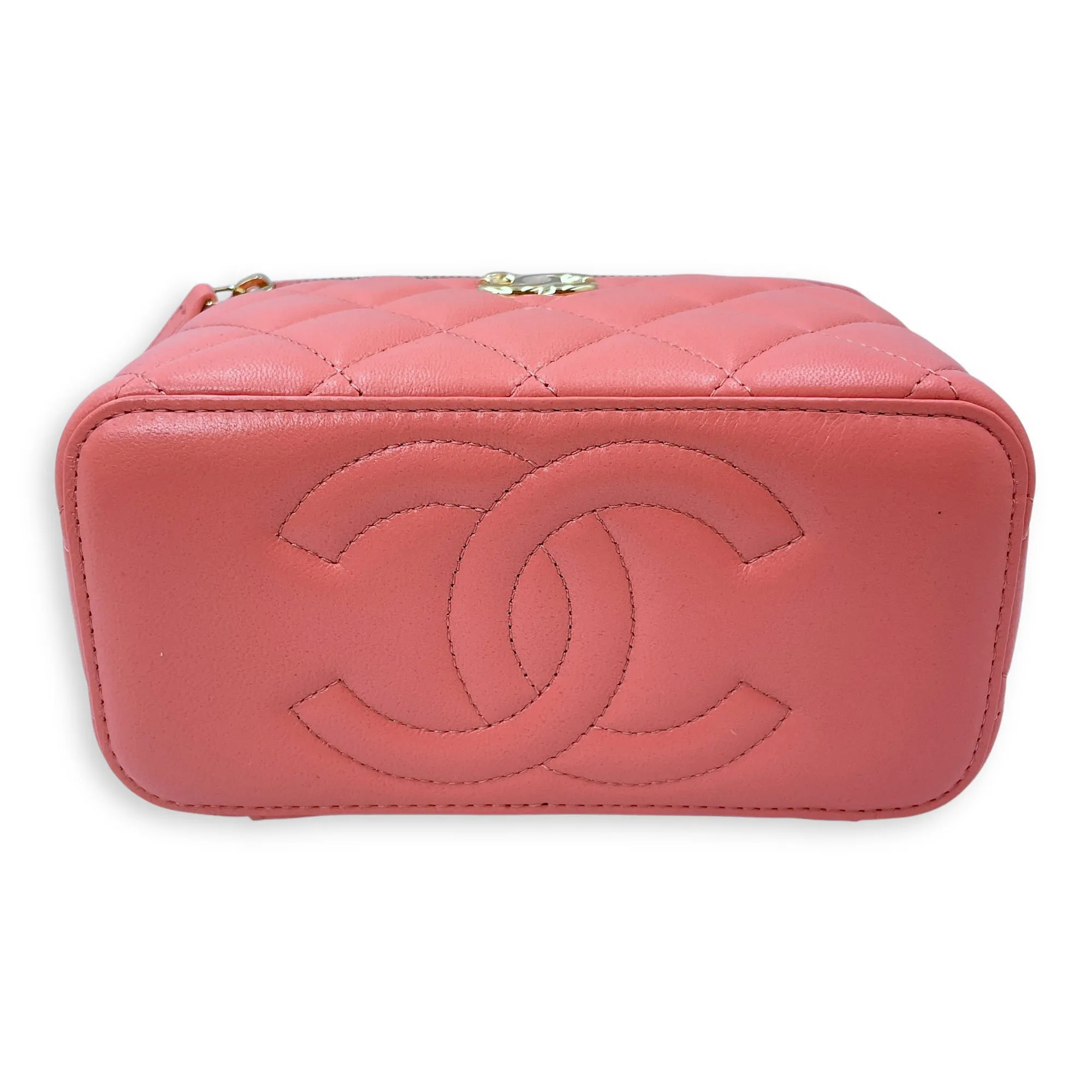 Vanity Mini Pink Crossbody Bag in Lambskin, Gold hardware