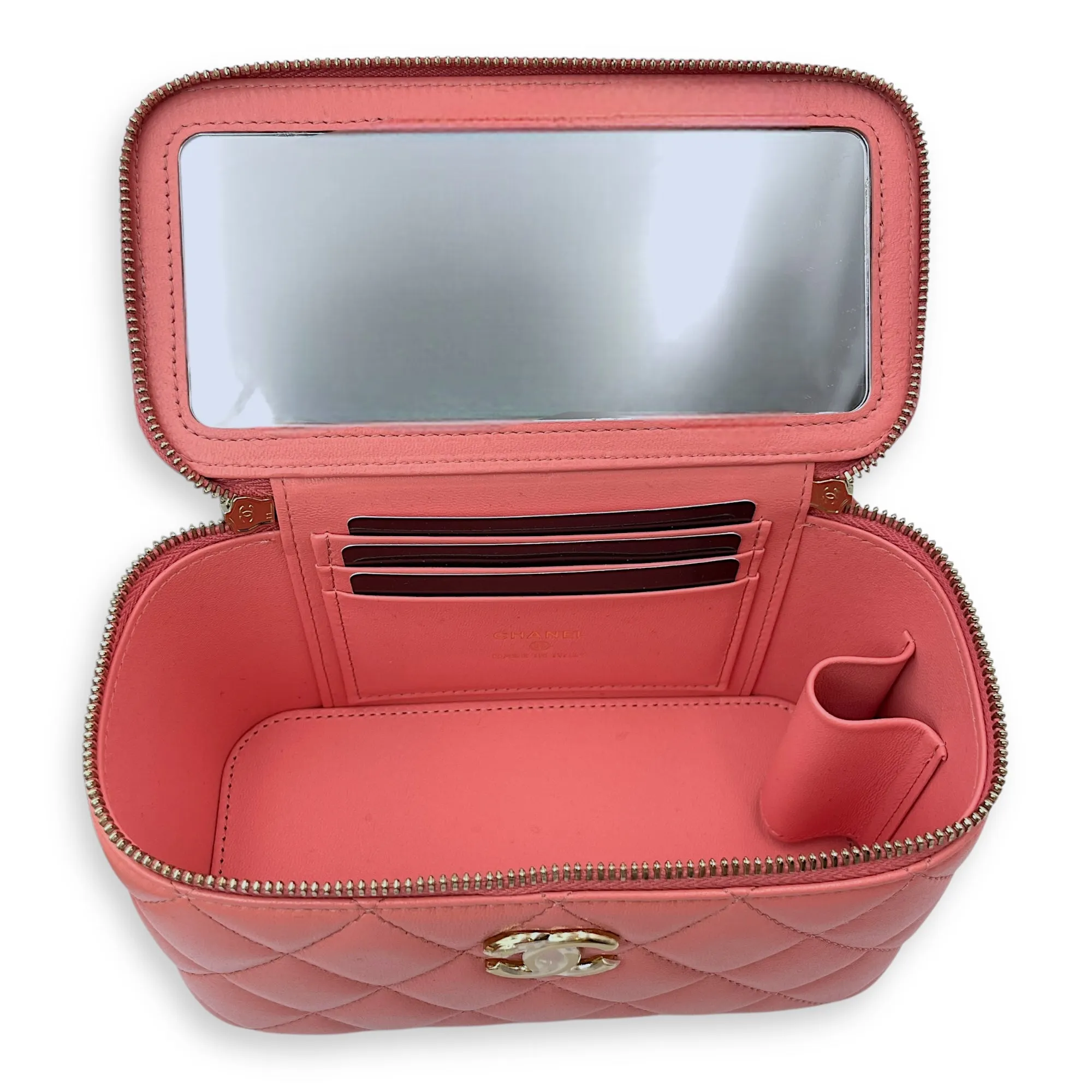 Vanity Mini Pink Crossbody Bag in Lambskin, Gold hardware