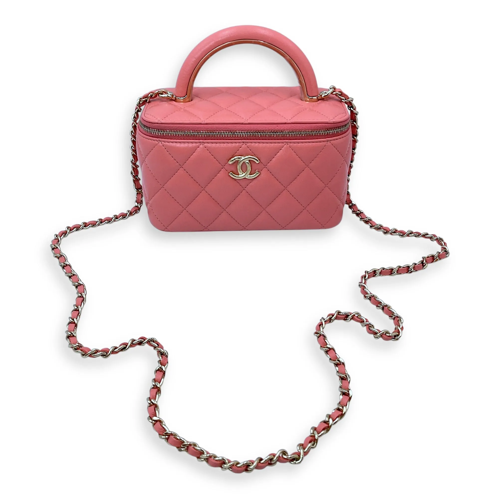 Vanity Mini Pink Crossbody Bag in Lambskin, Gold hardware