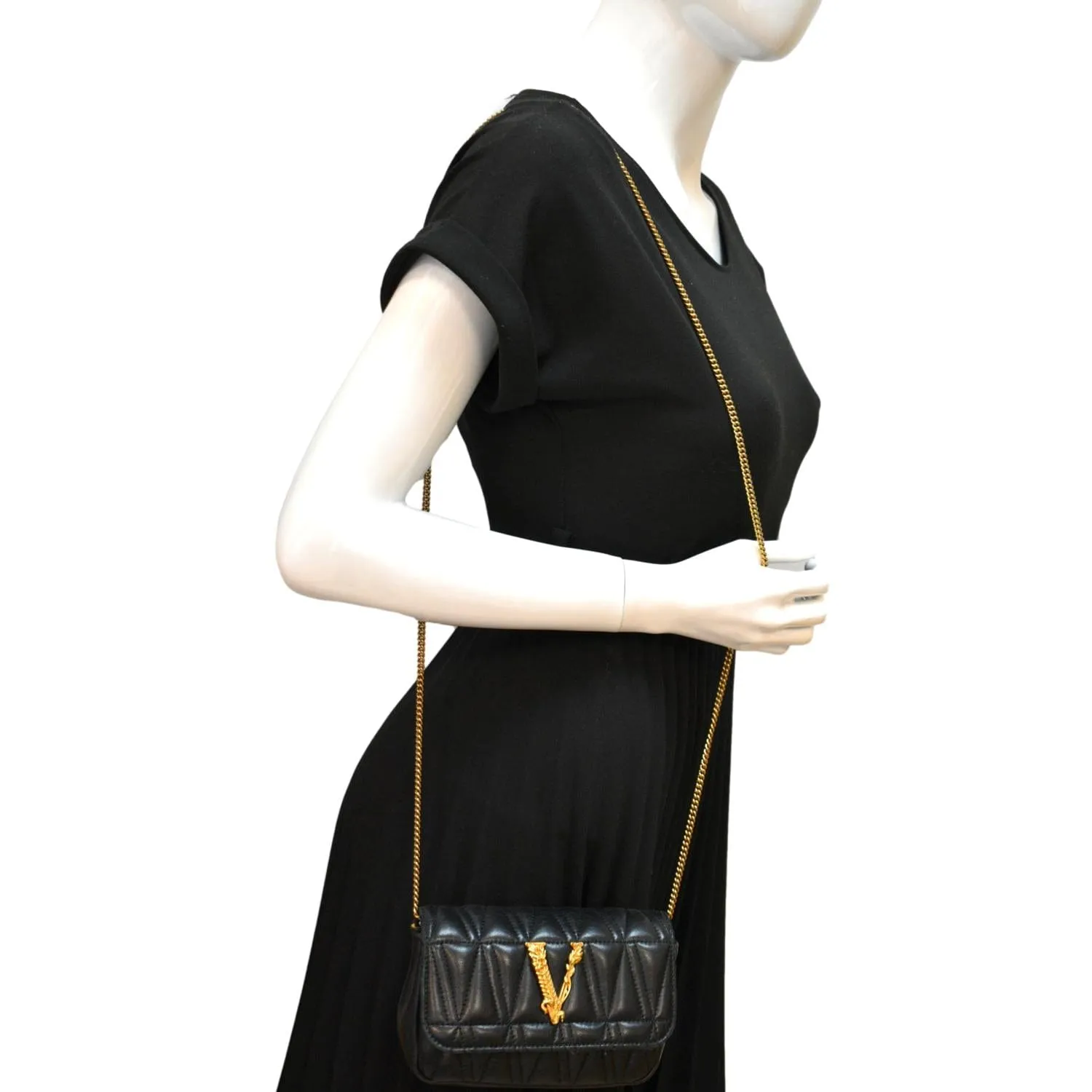 VERSACE Virtus Mini Leather Crossbody Bag Black