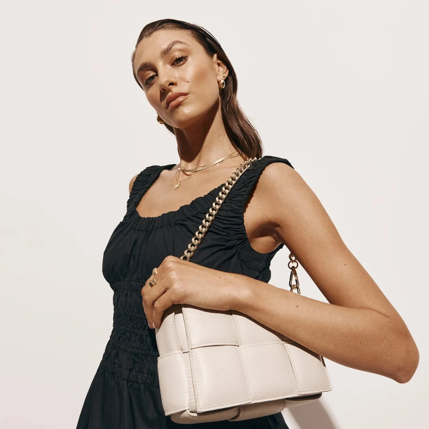 Vestirsi Margot Ivory Leather Woven Bag