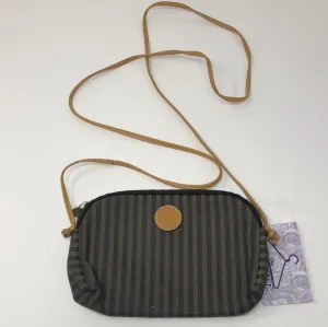 Vintage: Fendi Pequin Stripe Crossbody Bag with Tan Leather Strap