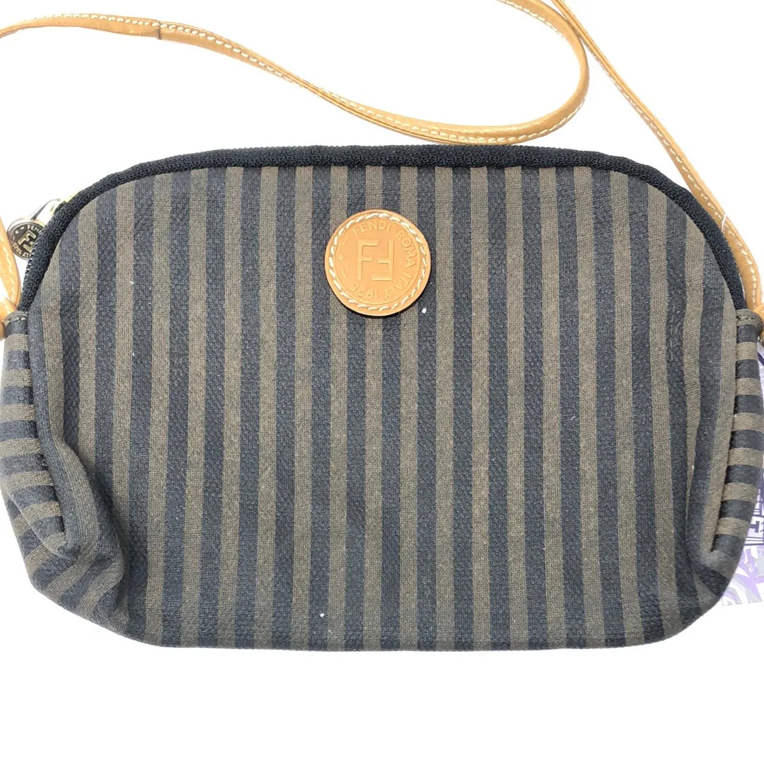 Vintage: Fendi Pequin Stripe Crossbody Bag with Tan Leather Strap