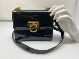 Vintage: Ferregamo Patent Leather Mini Crossbody Purse with gold hardware